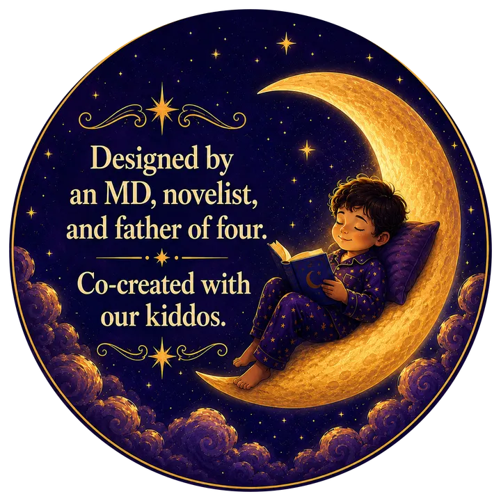 Designed by an MD, novelist, and father of four. Co-created with our kiddos.